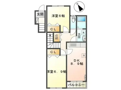 マリンハイムI(2DK/2階)の間取り写真