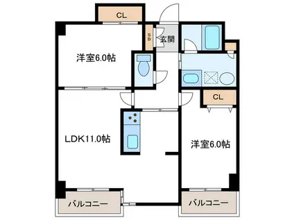 プレステージII(2LDK/3階)の間取り写真