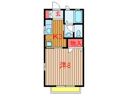 習志野ガーデン(1K/2階)の間取り写真