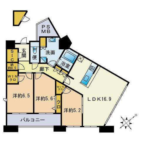 センターマークスタワー(3LDK/33階)の間取り写真