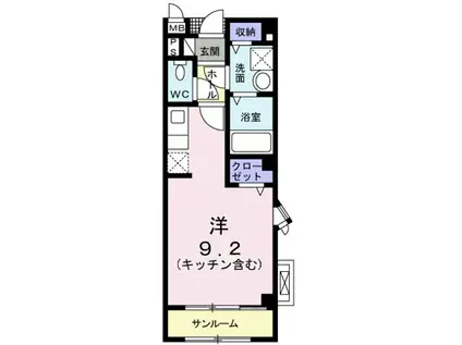 アンソレイユ(ワンルーム/2階)の間取り写真