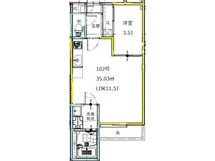 GRANDTIC坪井(1LDK/1階)の間取り写真