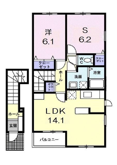 プロヴァンスドゥ(1SLDK/2階)の間取り写真