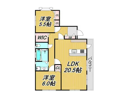フェリッツ上甲子園(2LDK/3階)の間取り写真