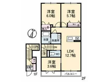 シャーメゾンファミーユ(3LDK/2階)の間取り写真