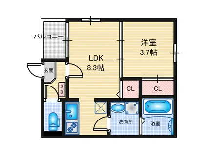 GRACE日比野(1LDK/1階)の間取り写真
