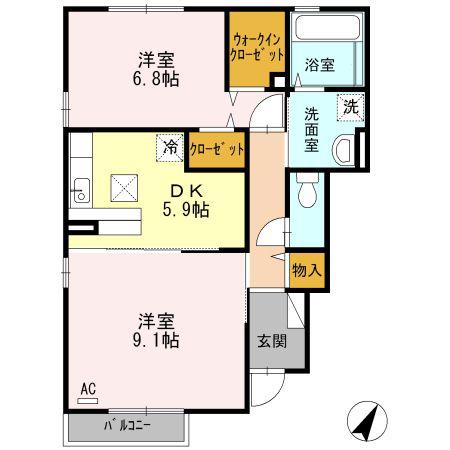 ウィット桜町(2DK/1階)の間取り写真