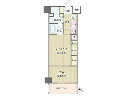 IBIS市ヶ谷(1DK/4階)の間取り写真