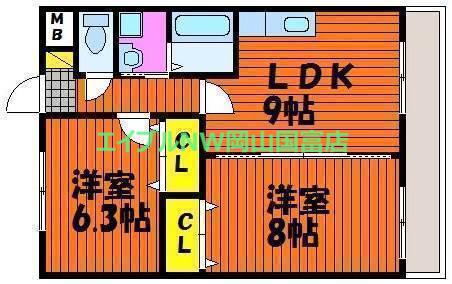グランドライフJK(2DK/9階)の間取り写真