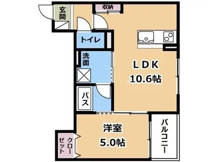 ウォグノつきのわ(1LDK/2階)の間取り写真