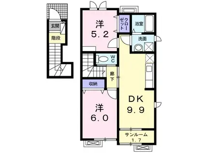 ベル ソレイユ III(2DK/2階)の間取り写真