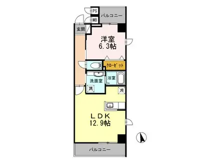 FARWISTERIA(1LDK/5階)の間取り写真
