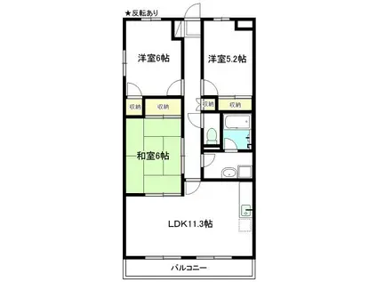 パルク長伏(3LDK/4階)の間取り写真