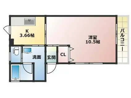 ランドールK A(1K/2階)の間取り写真