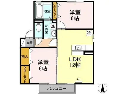 ルーチェ B棟(2LDK/2階)の間取り写真