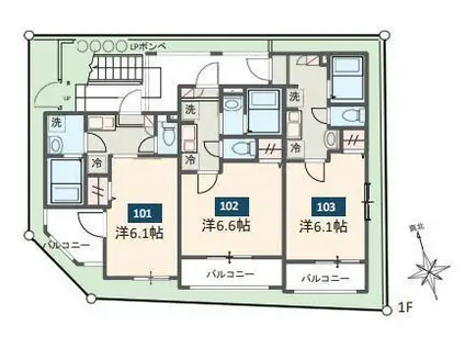 MELDIA船堀II(1K/1階)の間取り写真