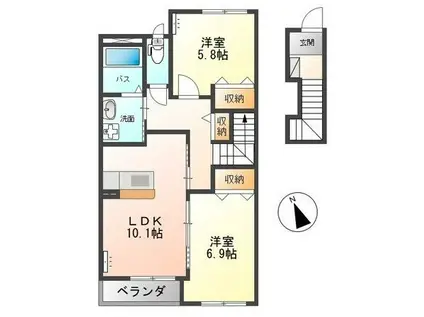 フォンターナ Ⅱ(2LDK/2階)の間取り写真
