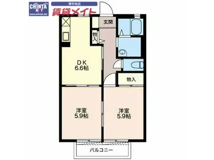 ピュアライズ吉村(2DK/2階)の間取り写真