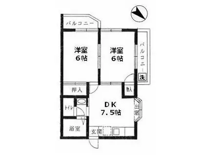 KSGマリーンオークラII(2DK/1階)の間取り写真