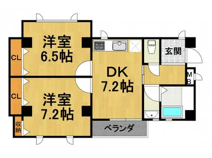 サンロイヤル神垣(2DK/1階)の間取り写真