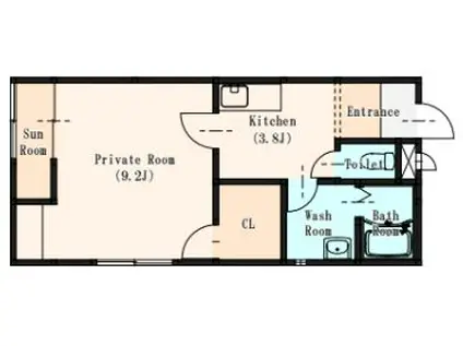 RAINBOW A棟(1K/2階)の間取り写真