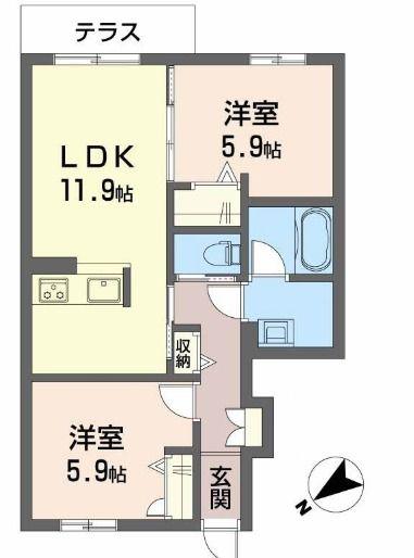 イースト ベイ(2LDK/1階)の間取り写真