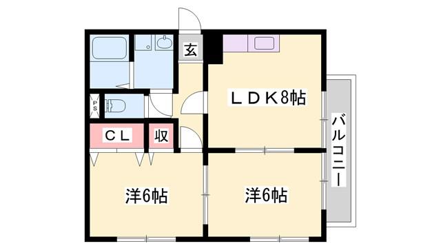 ベアティー福崎(2LDK/2階)の間取り写真