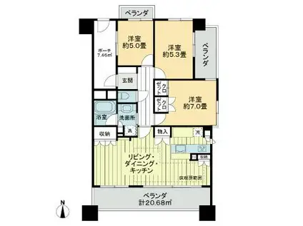 ナイスロイヤルタワー宇都宮中央(3LDK/11階)の間取り写真