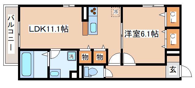 フェーブ島上(1LDK/2階)の間取り写真