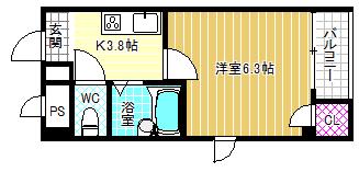 プレミアム福島(1K/4階)の間取り写真