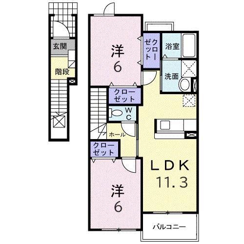アルシオネ・クレメント(2LDK/2階)の間取り写真