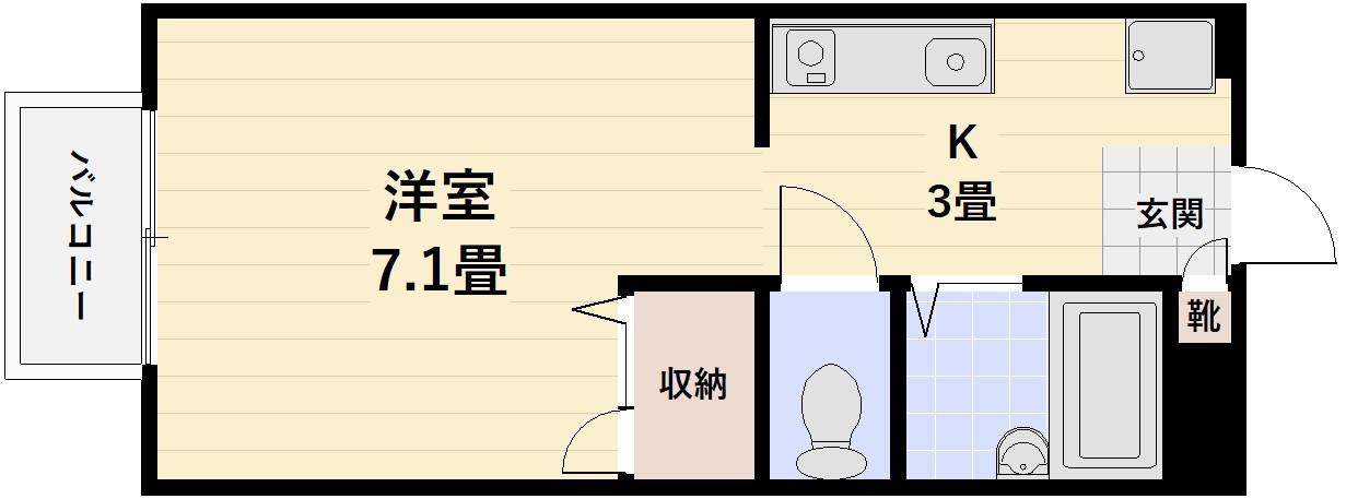 パレーシャル都A棟(1K/1階)の間取り写真