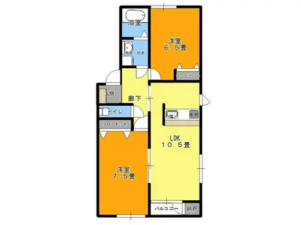 ピース11小松島(2LDK/1階)の間取り写真