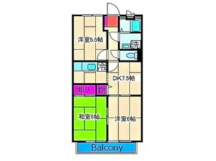 パルコートB(3DK/2階)の間取り写真