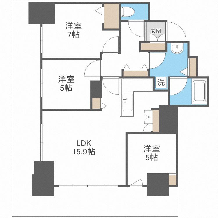 ザ・タワーズフロンティア札幌(3LDK/5階)の間取り写真