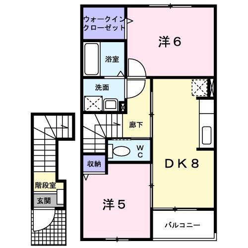 リバーストーンB(2DK/2階)の間取り写真