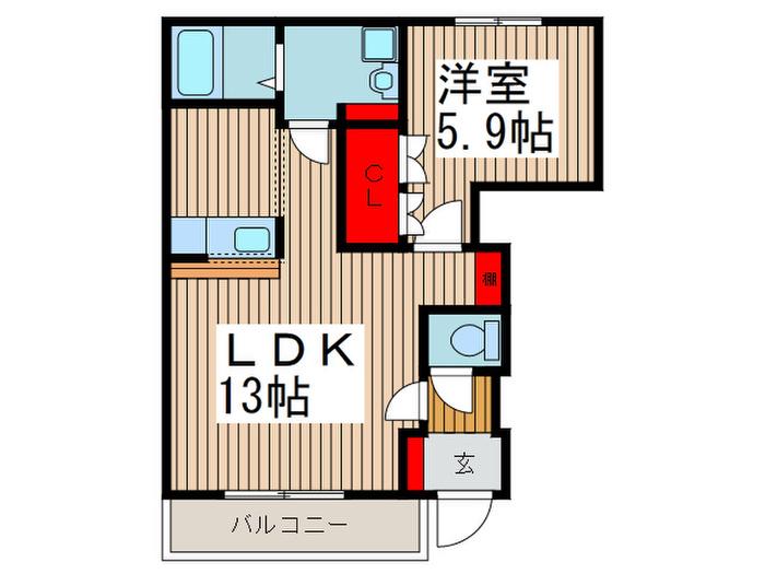 ウエストHILLS(1LDK/1階)の間取り写真