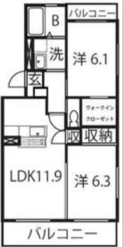 ブエナビスタ初生(2LDK/1階)の間取り写真