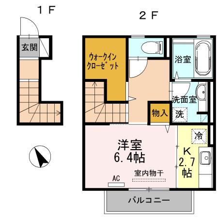 カーサデラルス A棟(1K/2階)の間取り写真