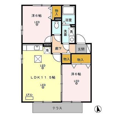 セジュール新町A/B/C(2LDK/1階)の間取り写真