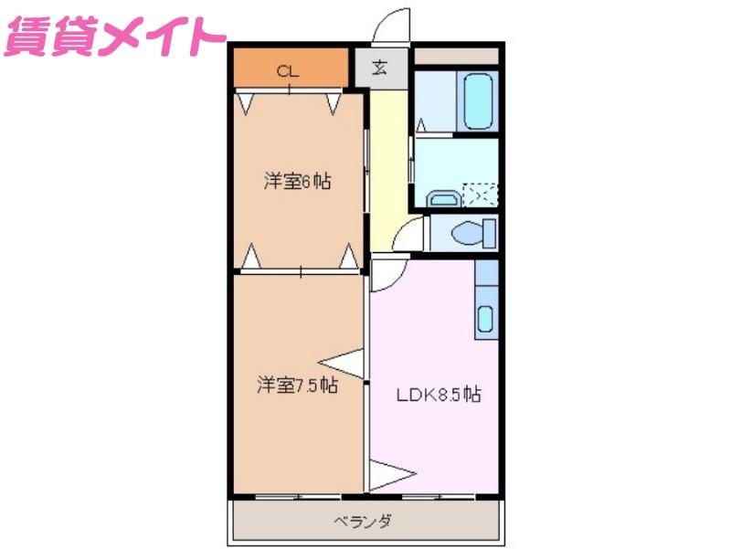 シャトレ桑名(2LDK/9階)の間取り写真