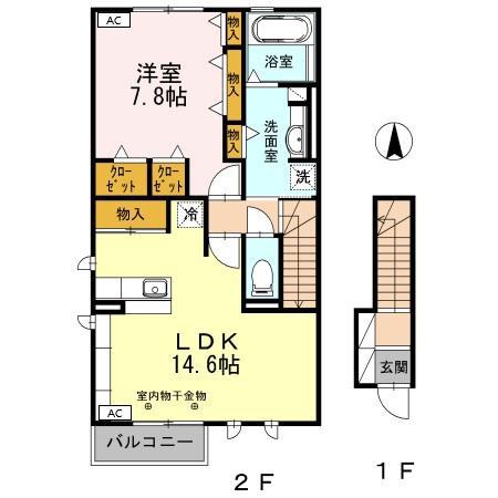 ハイフィールド(1LDK/2階)の間取り写真