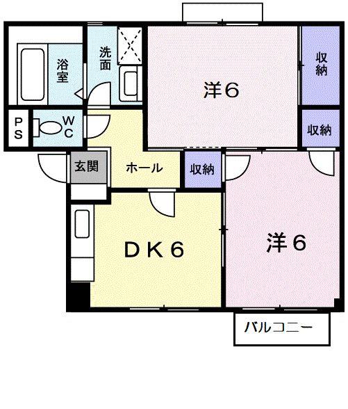 サンハイム A(2DK/2階)の間取り写真