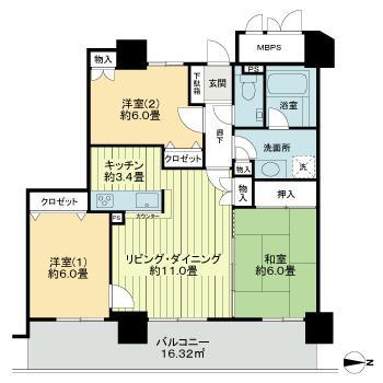 ライオンズタワー仙台長町(3LDK/6階)の間取り写真