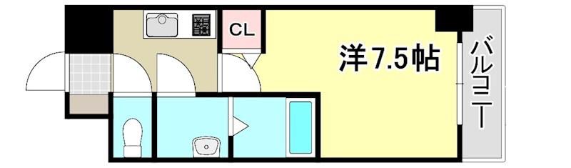 アプリーレ三宮イースト(1K/2階)の間取り写真