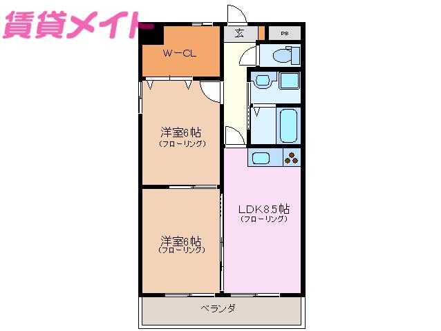 シダーフィールド(2LDK/3階)の間取り写真