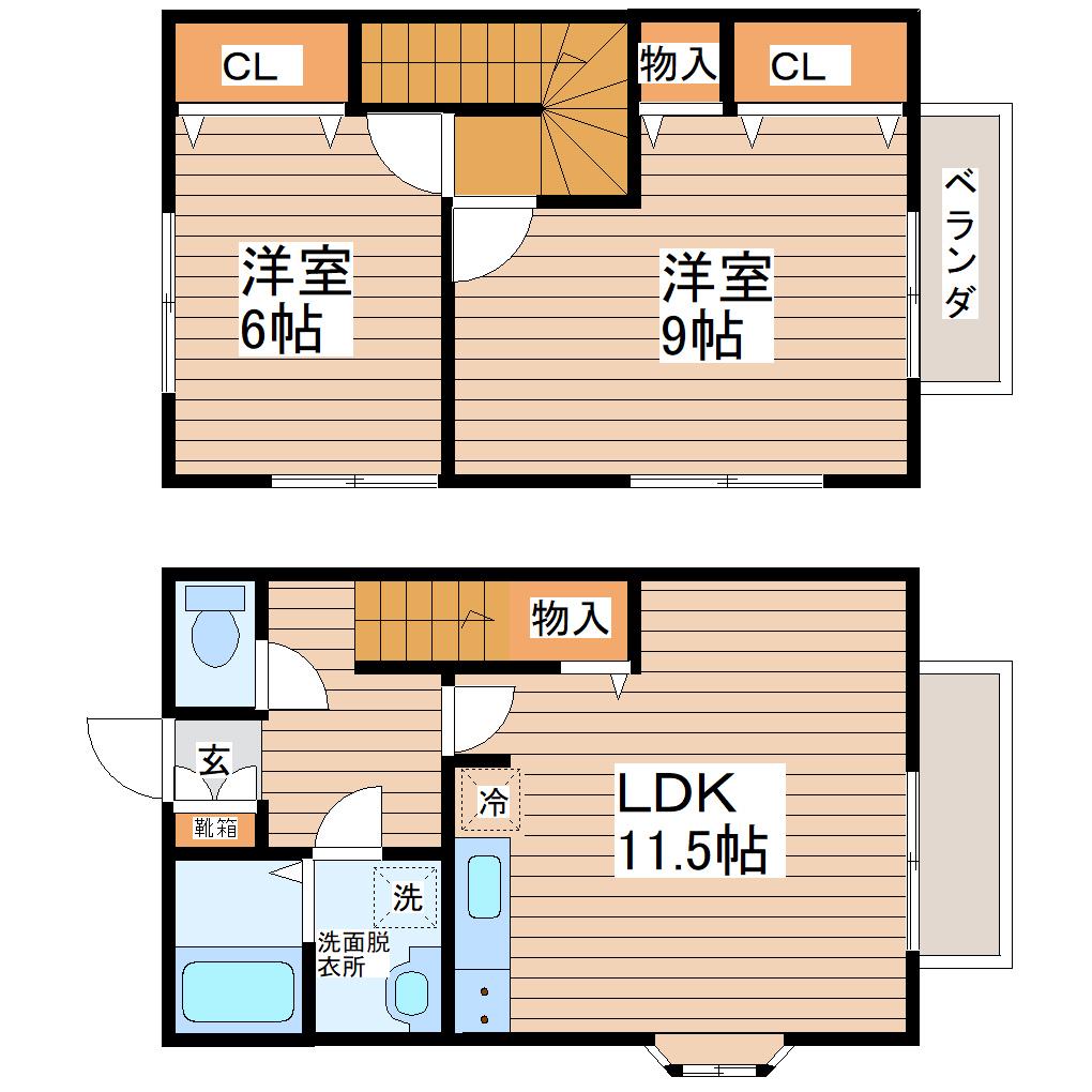 シャイニングパレスII(2LDK/2階)の間取り写真