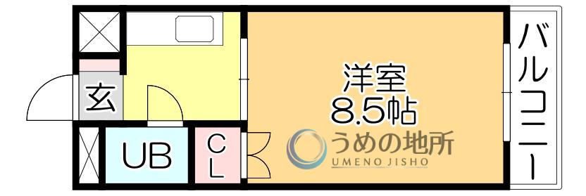 ニュー端山ビル(1K/2階)の間取り写真