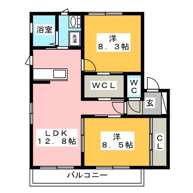 ゼクサ雅(2LDK/1階)の間取り写真