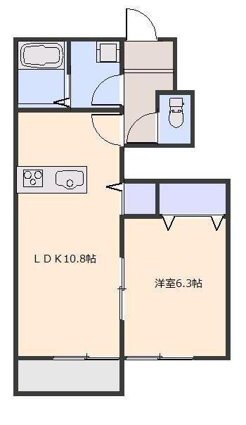 ニューウエスト(1LDK/1階)の間取り写真